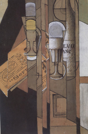 Juan Gris Glasses Newspaper and a Bottle of Wine (nn03)